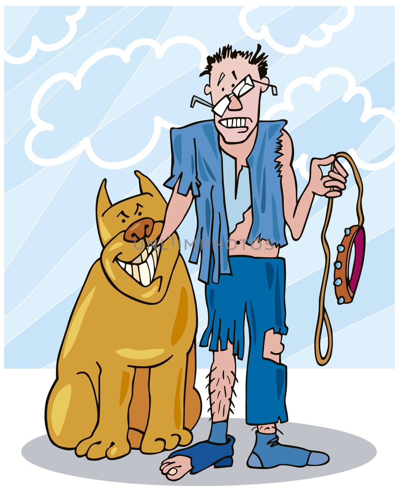 illustration of bad dog and his battered owner