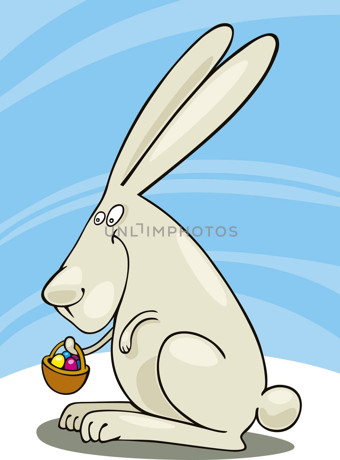 Illustration of Easter Bunny with basket of painted Eggs