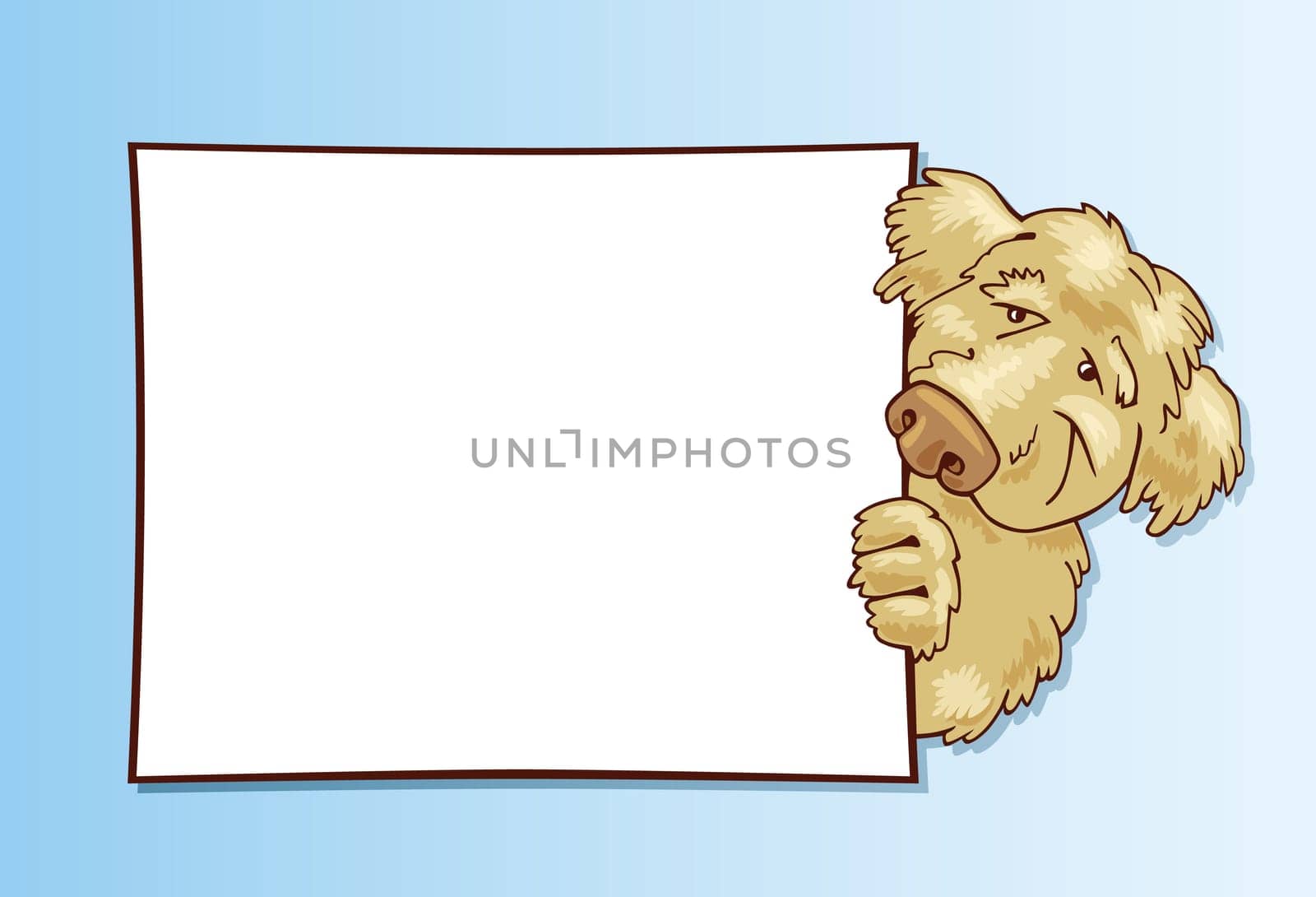 llustration of Shaggy dog with card