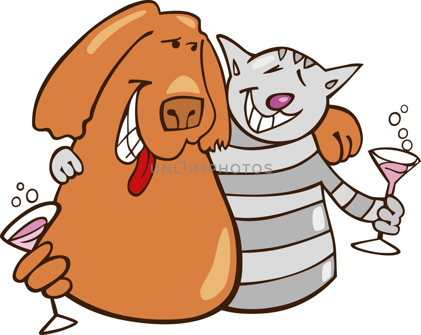 Illustration of cat and dog in friendship