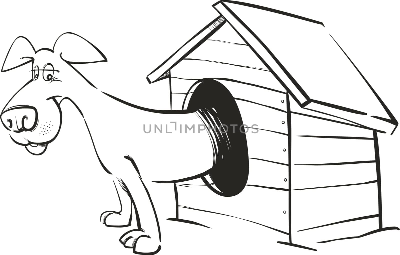 Illustration of Dog in Doghouse for coloring book