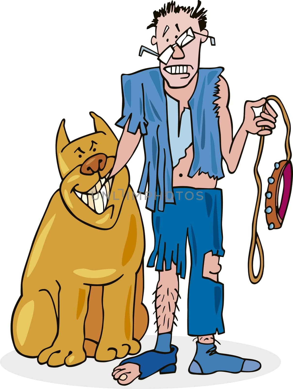 illustration of bad dog and his battered owner
