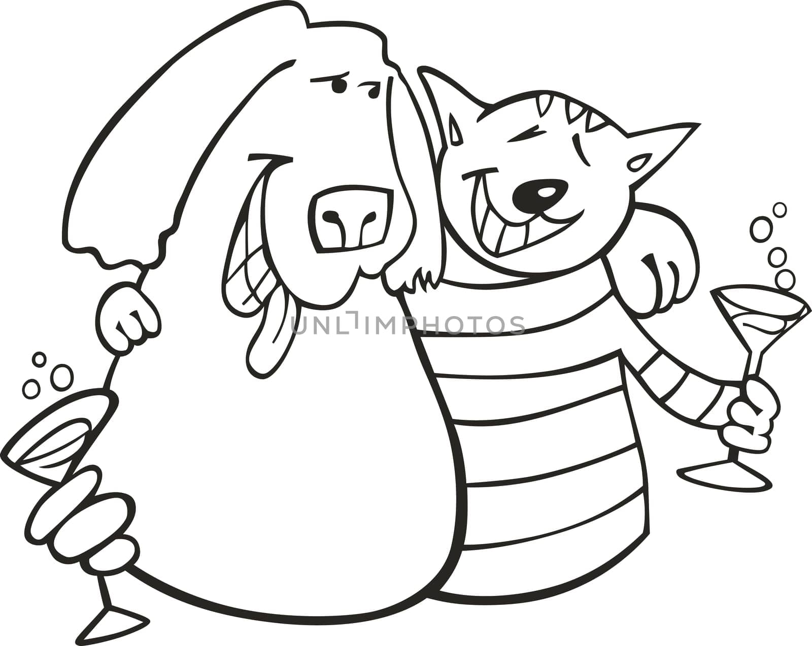 illustration of Cat and dog for coloring book