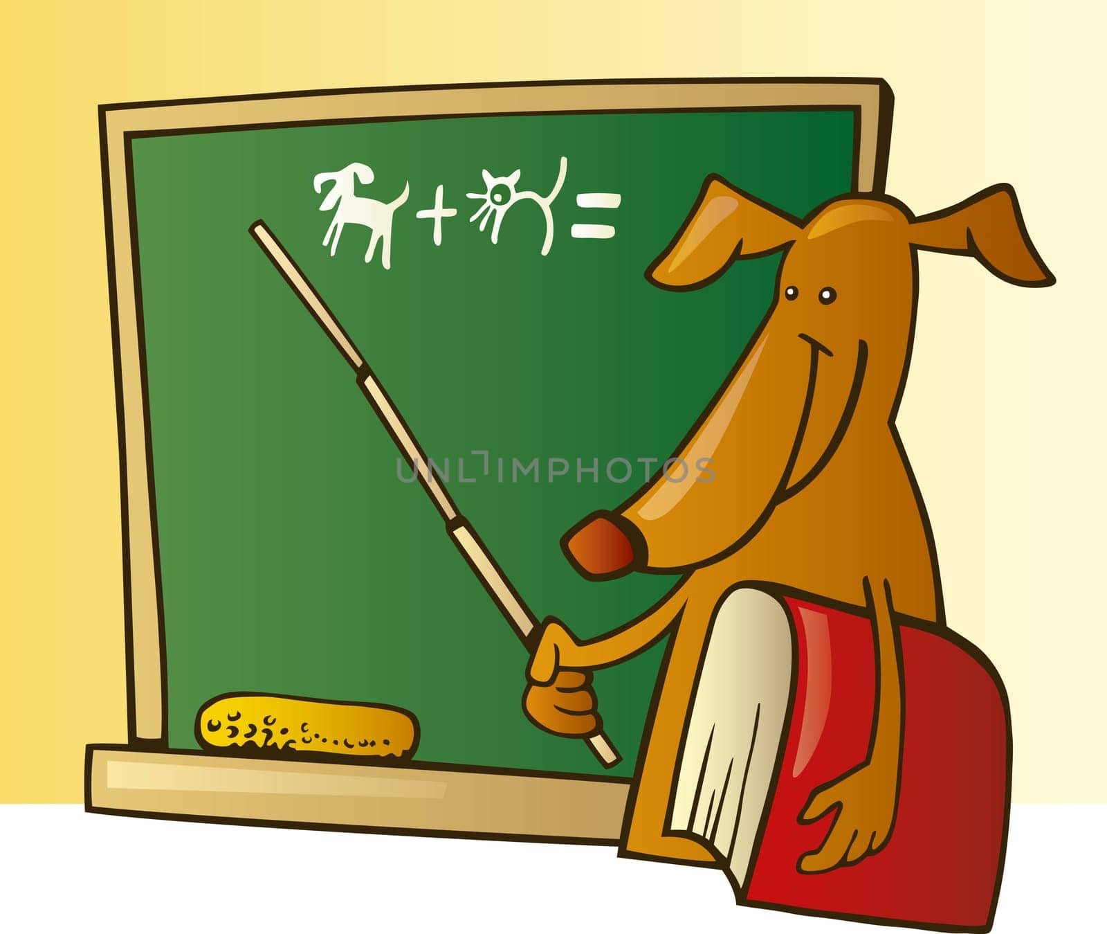 Illustration of dog teacher at blackboard
