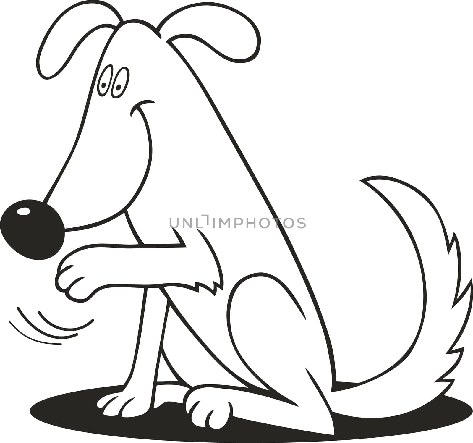 Illustration of Dog doing wave hello trick for coloring book