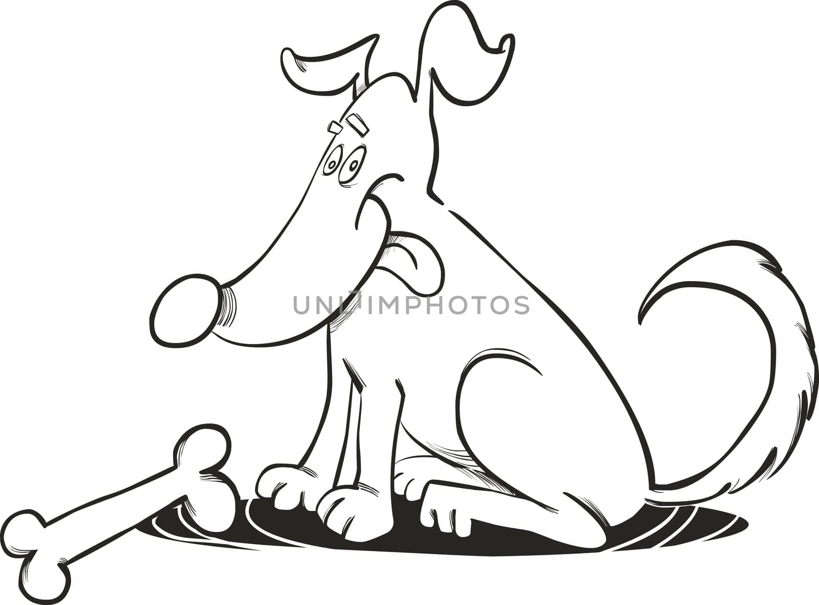 illustration of Happy Dog with Bone for coloring book