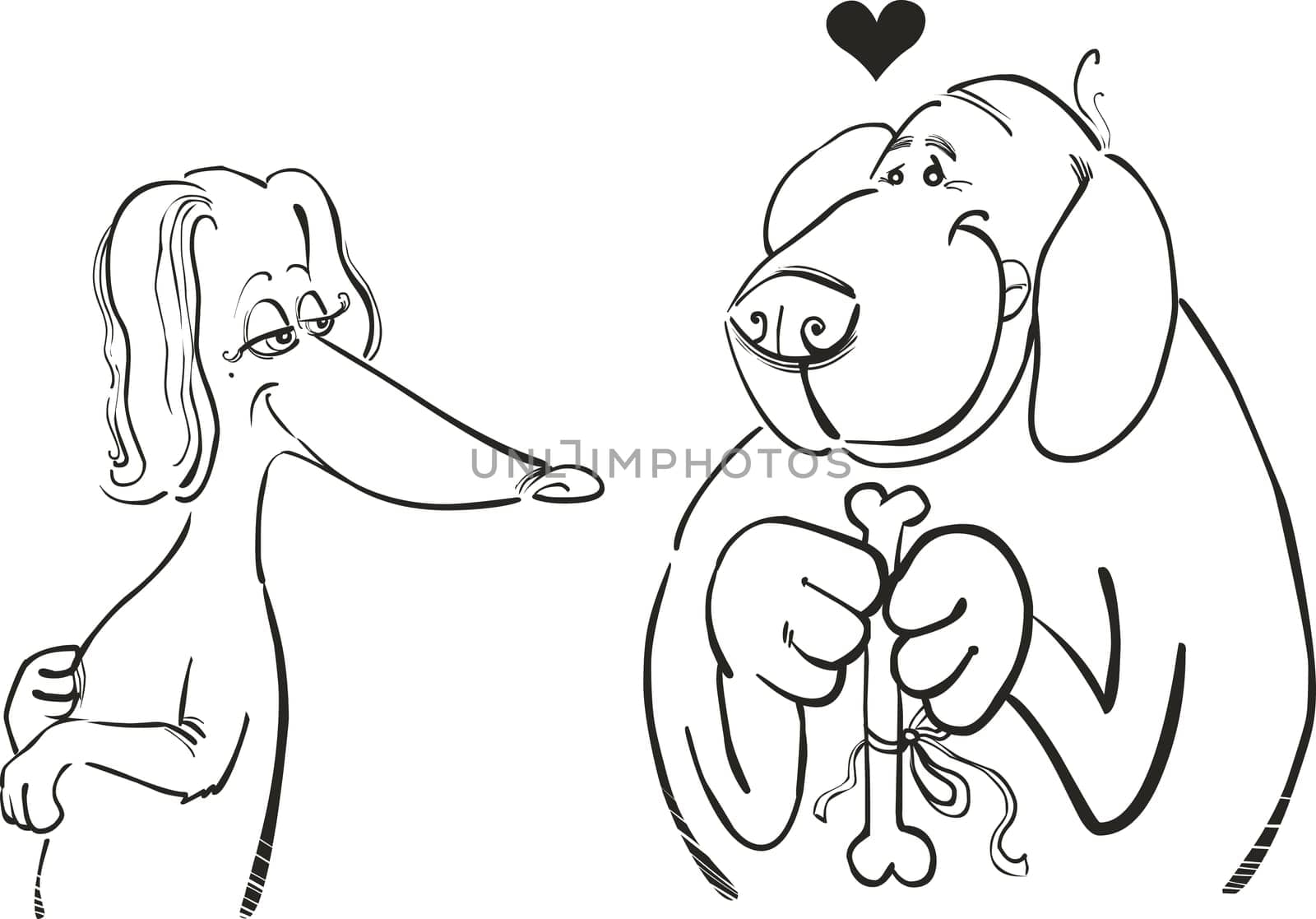 illustration of Dog in love for coloring book