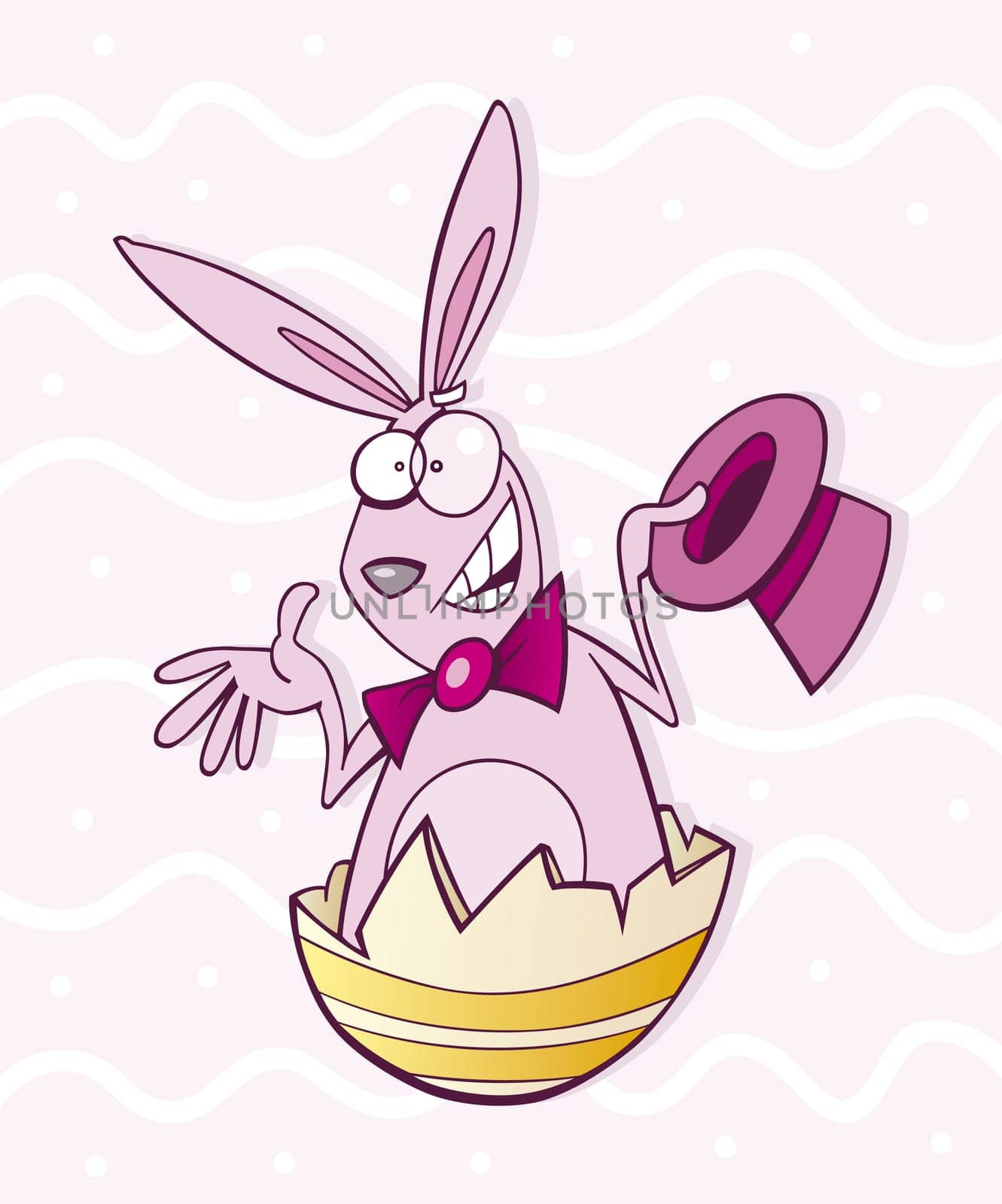 Illustration of funny Easter bunny in paint eggshell