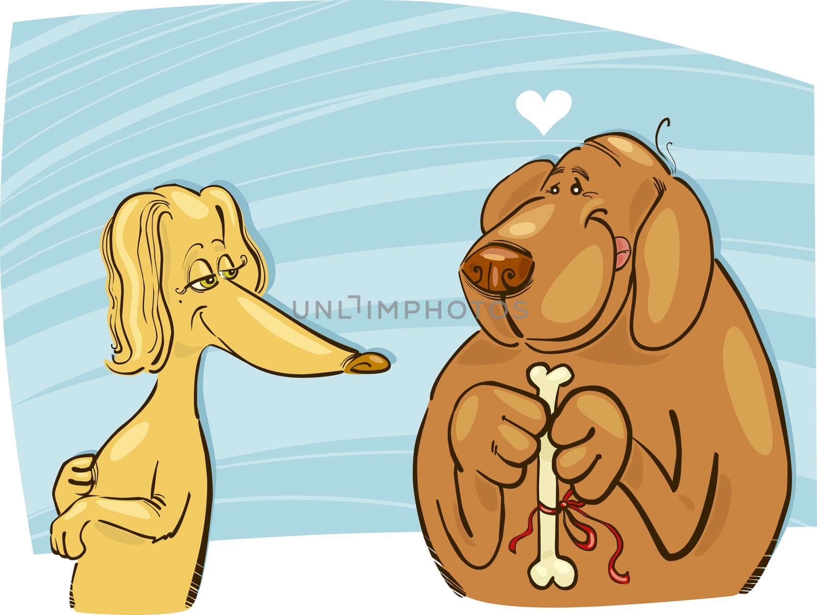 Illustration of dog in love giving gift to his Valentine