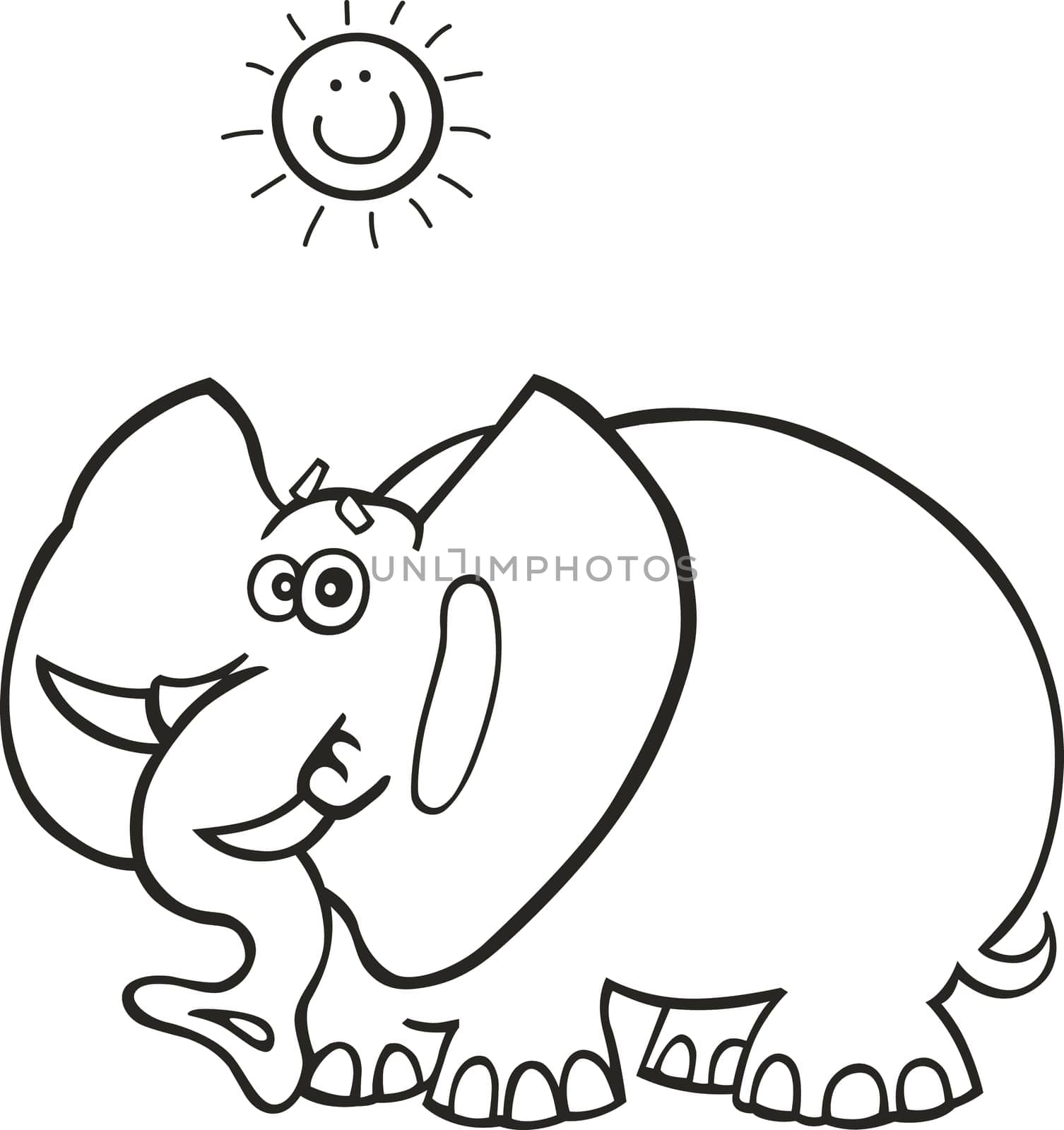 Illustration of funny african elephant for coloring book