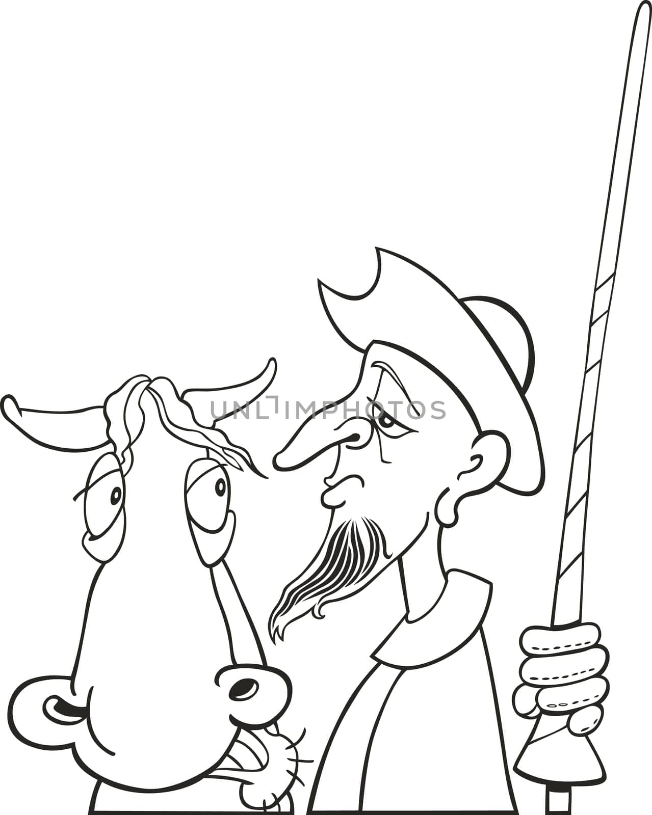 illustration of Don Quixote and his horse for coloring book