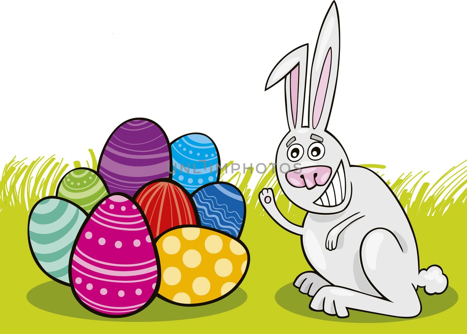 Illustration of Easter Bunny with painted Eggs