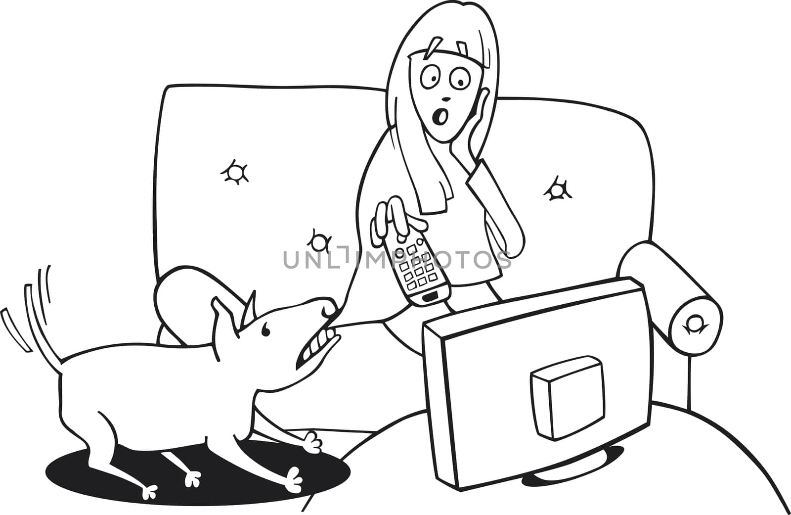 illustration of Dog and girl for coloring book