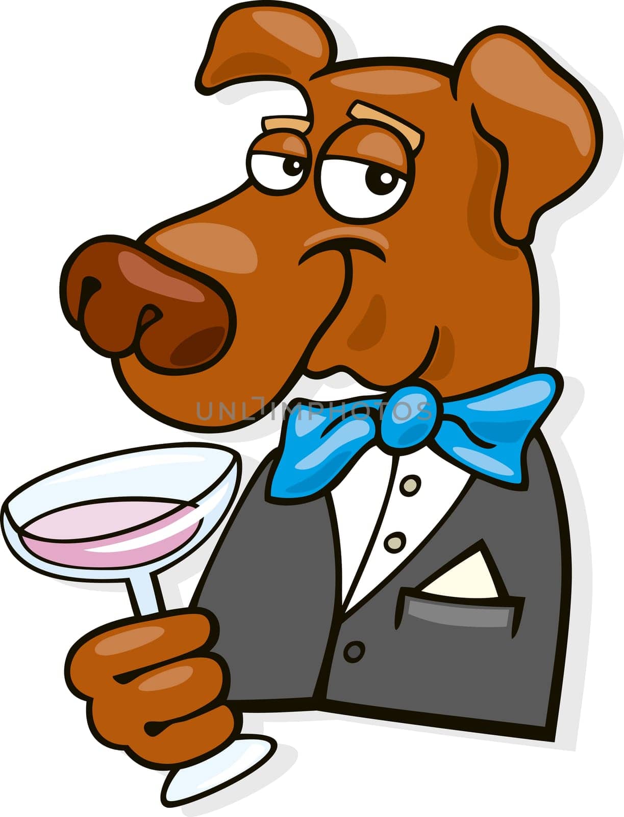 Illustration of elegant dog with glass