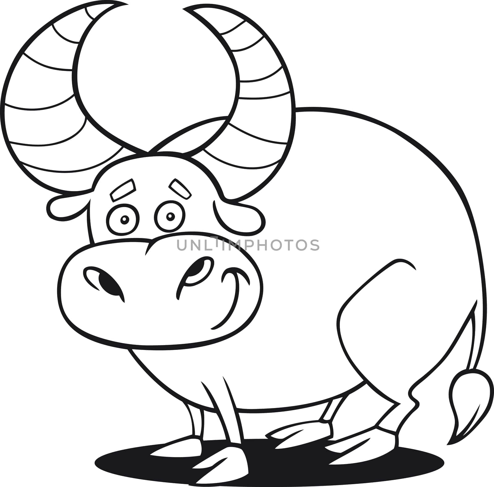 cartoon illustration of funny bull for coloring book