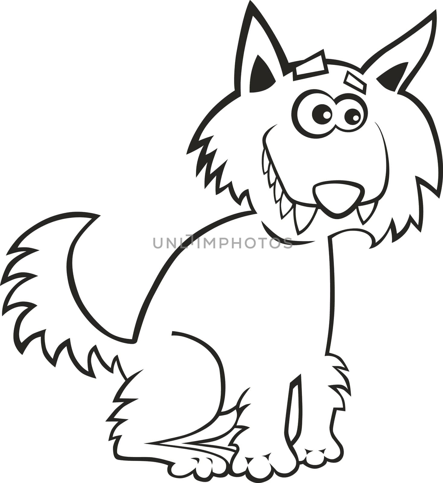 Cartoon illustration of funny wolf for coloring book