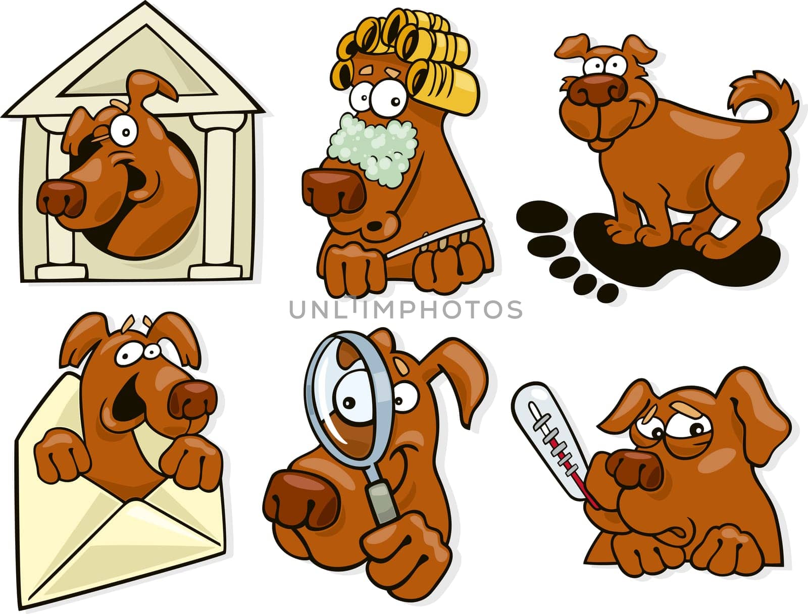 cartoon illustration of dog icons set