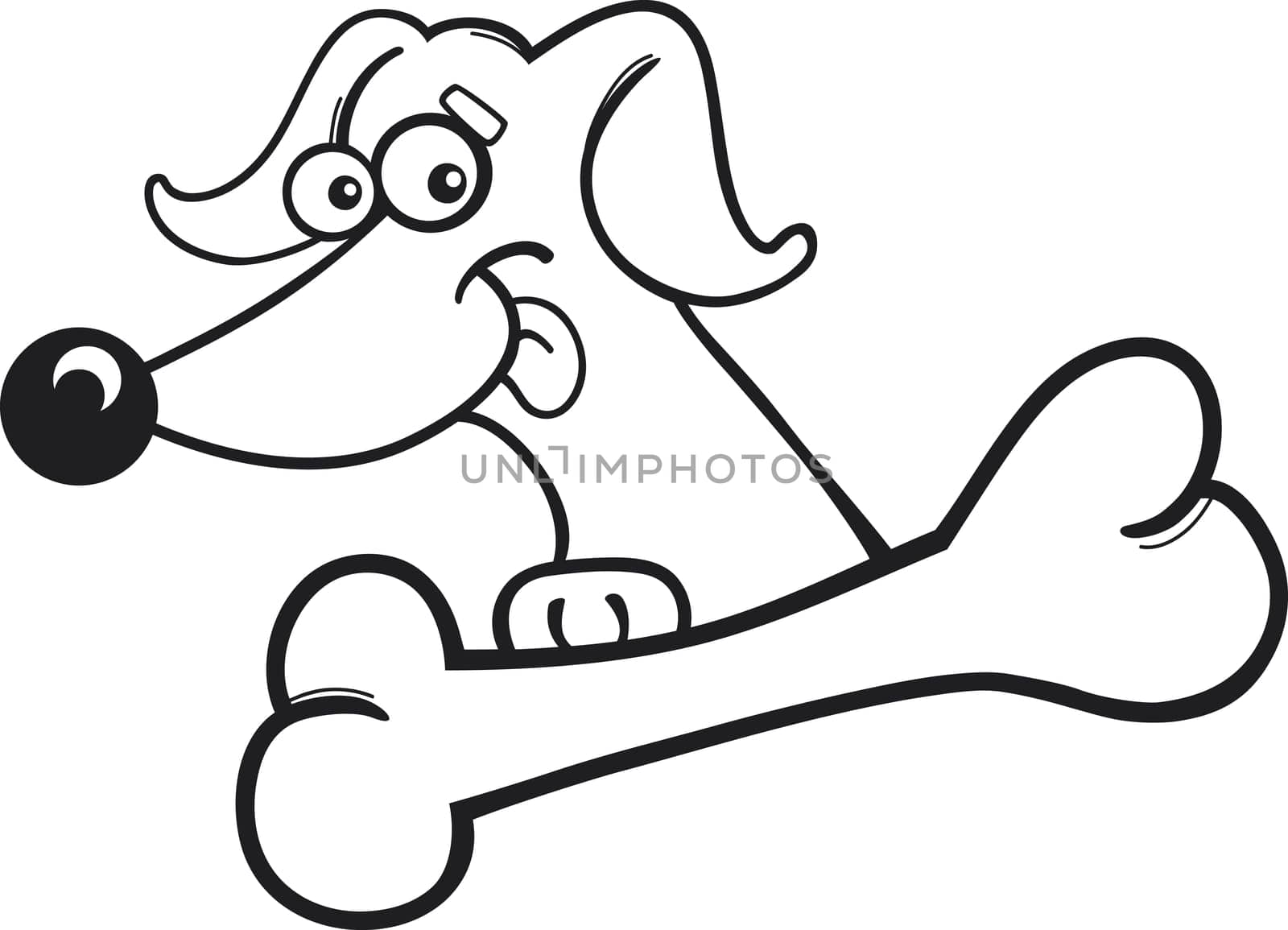 illustration of Dog with bone for coloring book