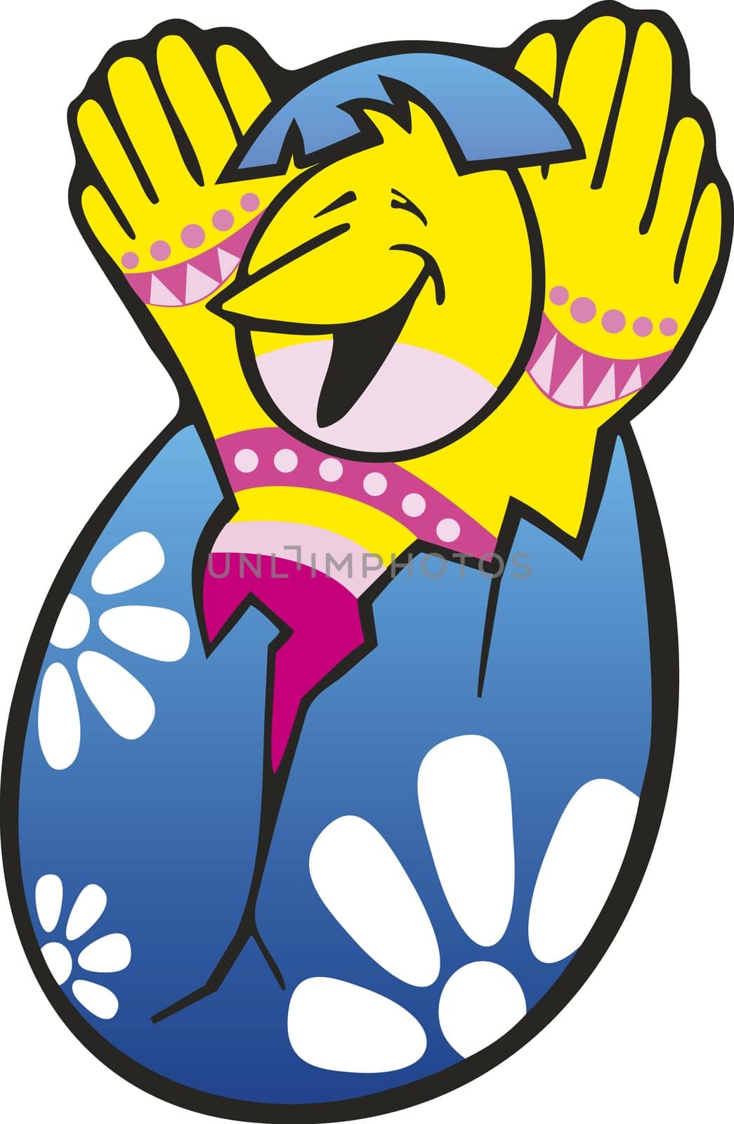 Illustration of Easter chicken in painted egg