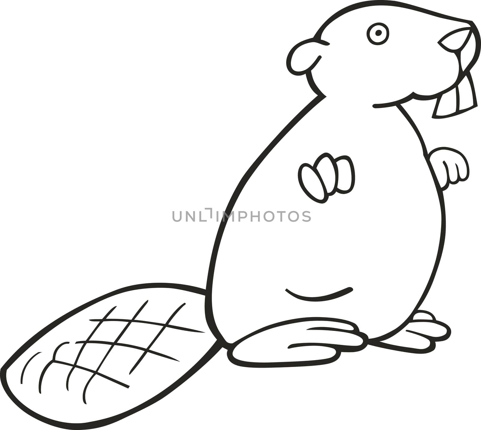 illustration of funny beaver for coloring book