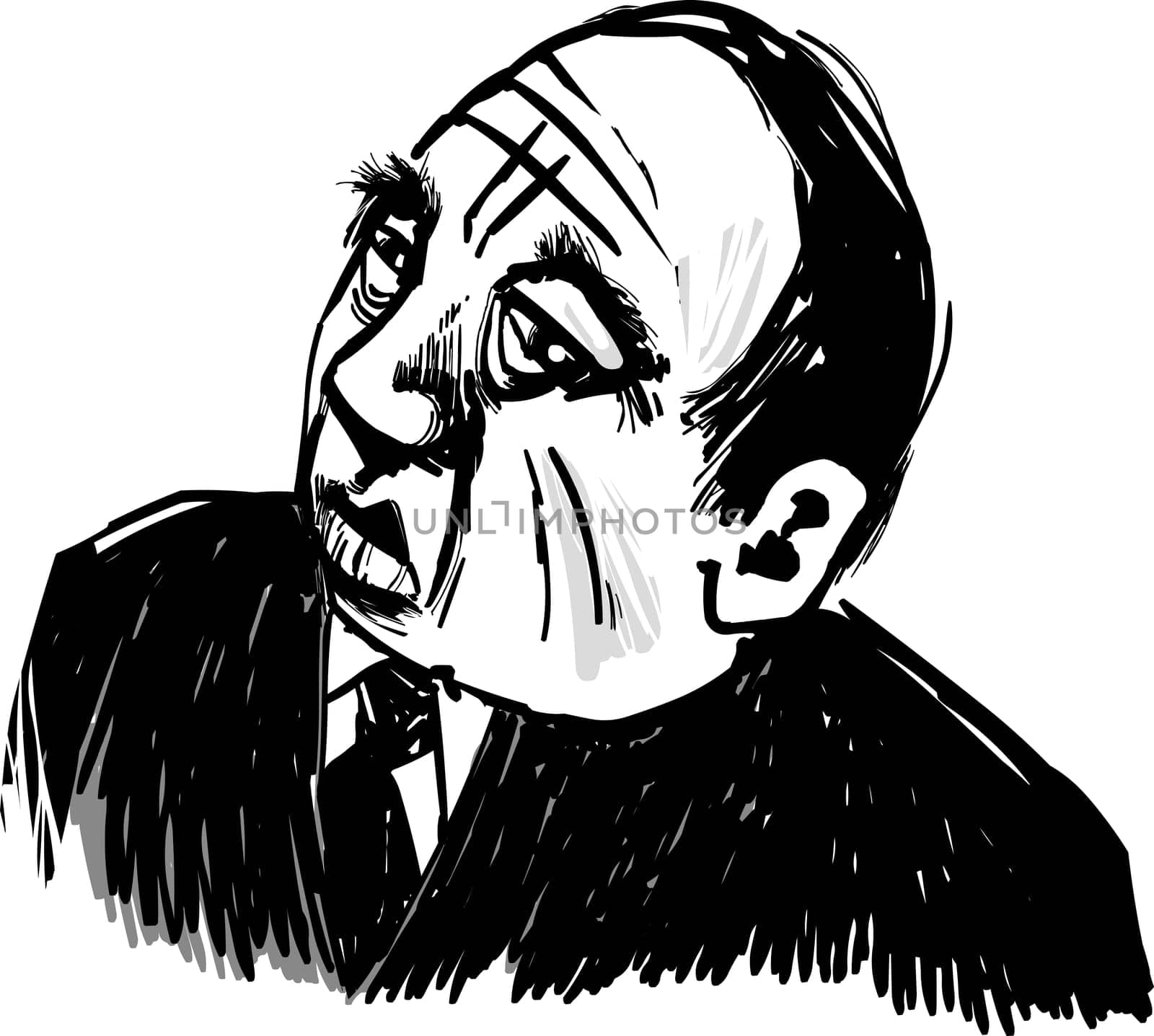 Drawing Illustration of Old Gangster Caricature