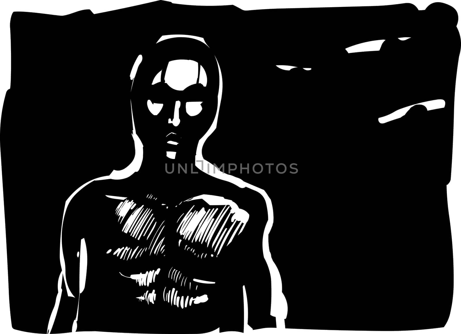 Drawing illustration of man contour in shadow