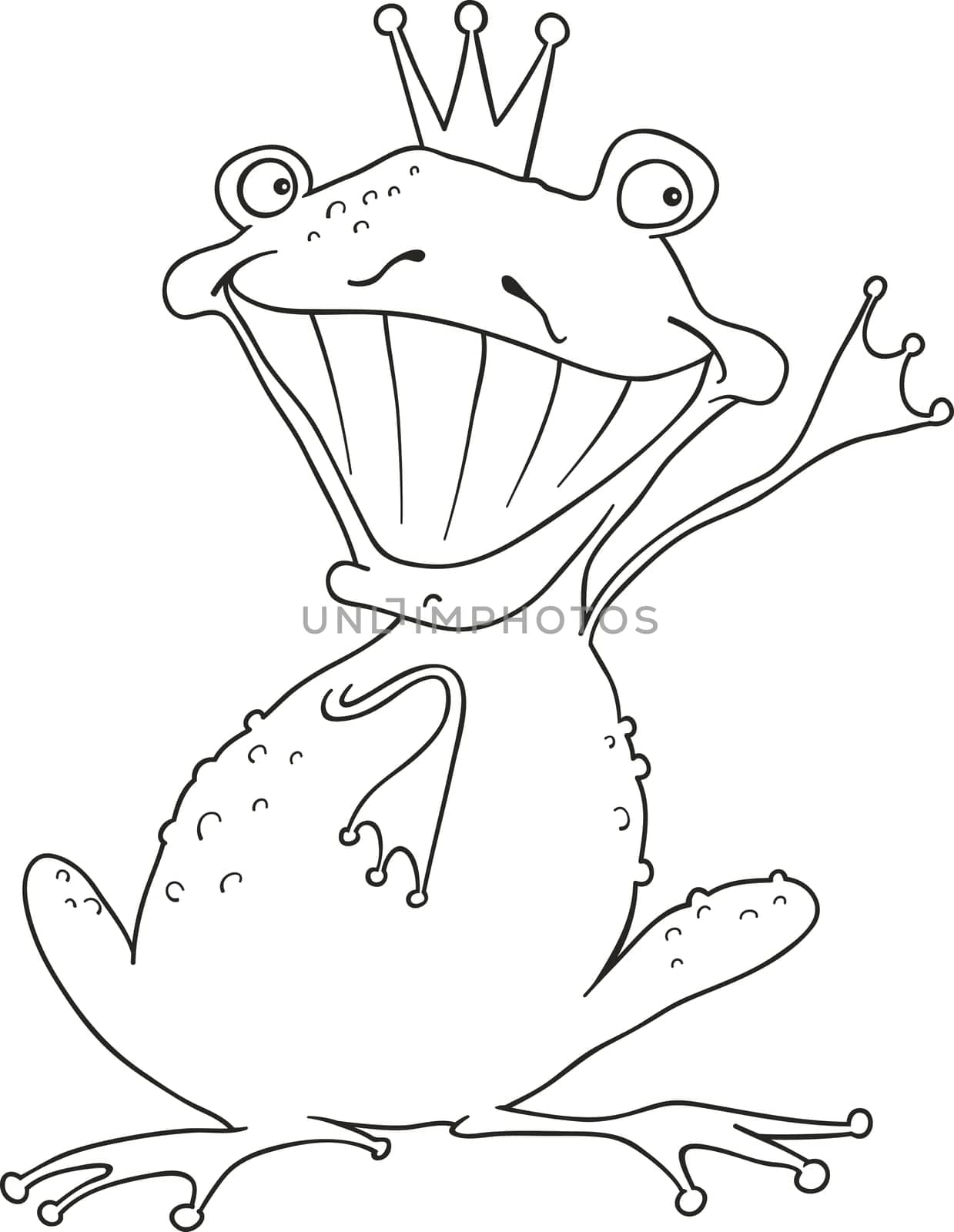 cartoon illustration of funny prince frog for coloring book
