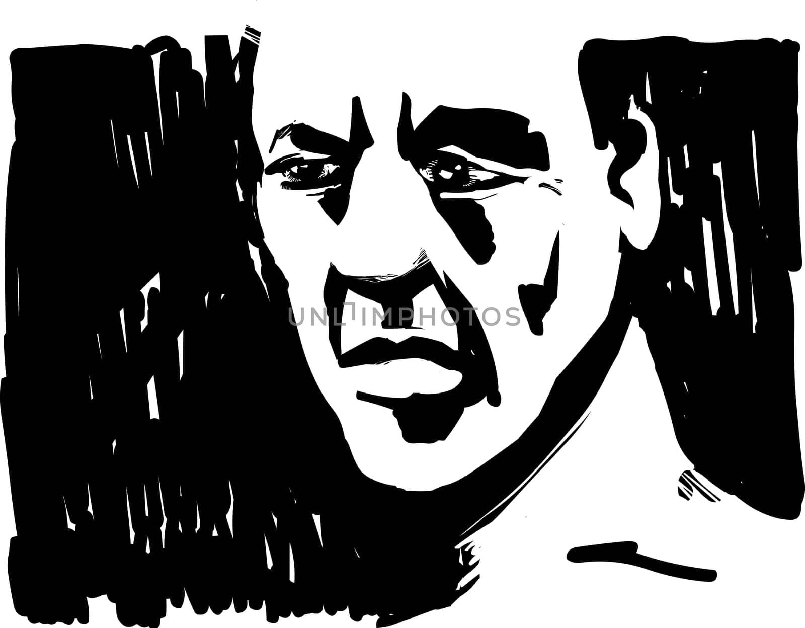 Drawing Illustration of Man Face in Shadow