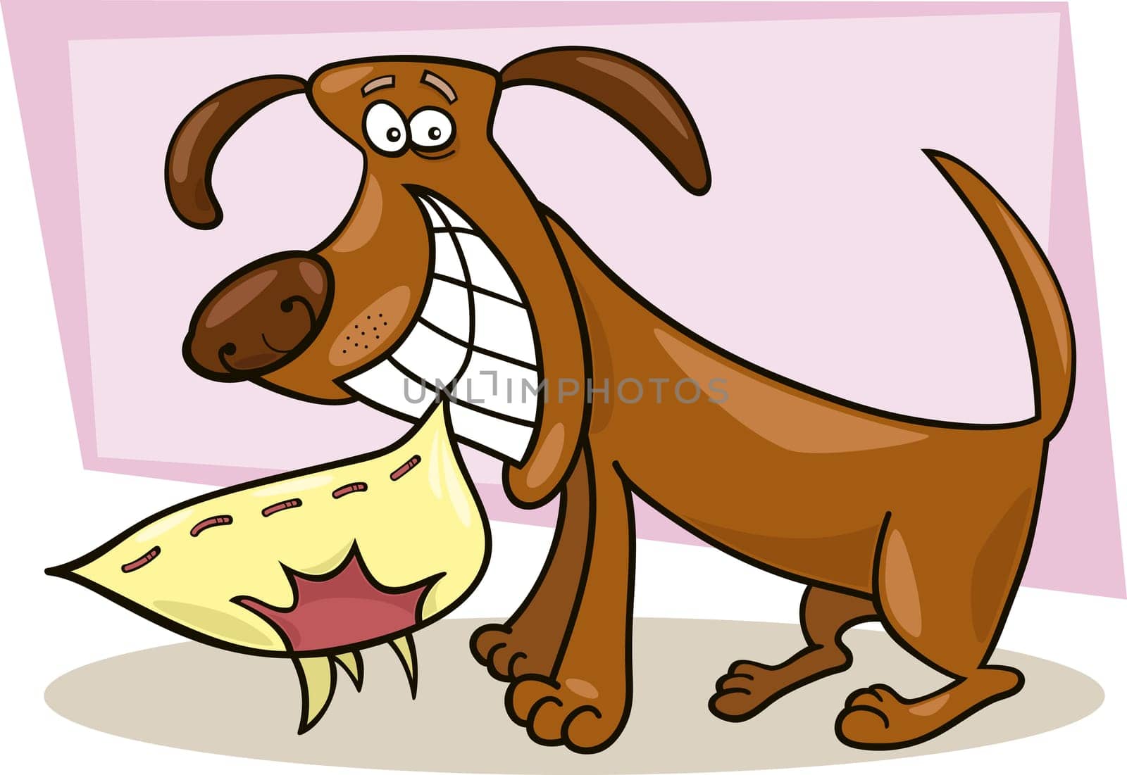 Illustration of rude dog with pillow