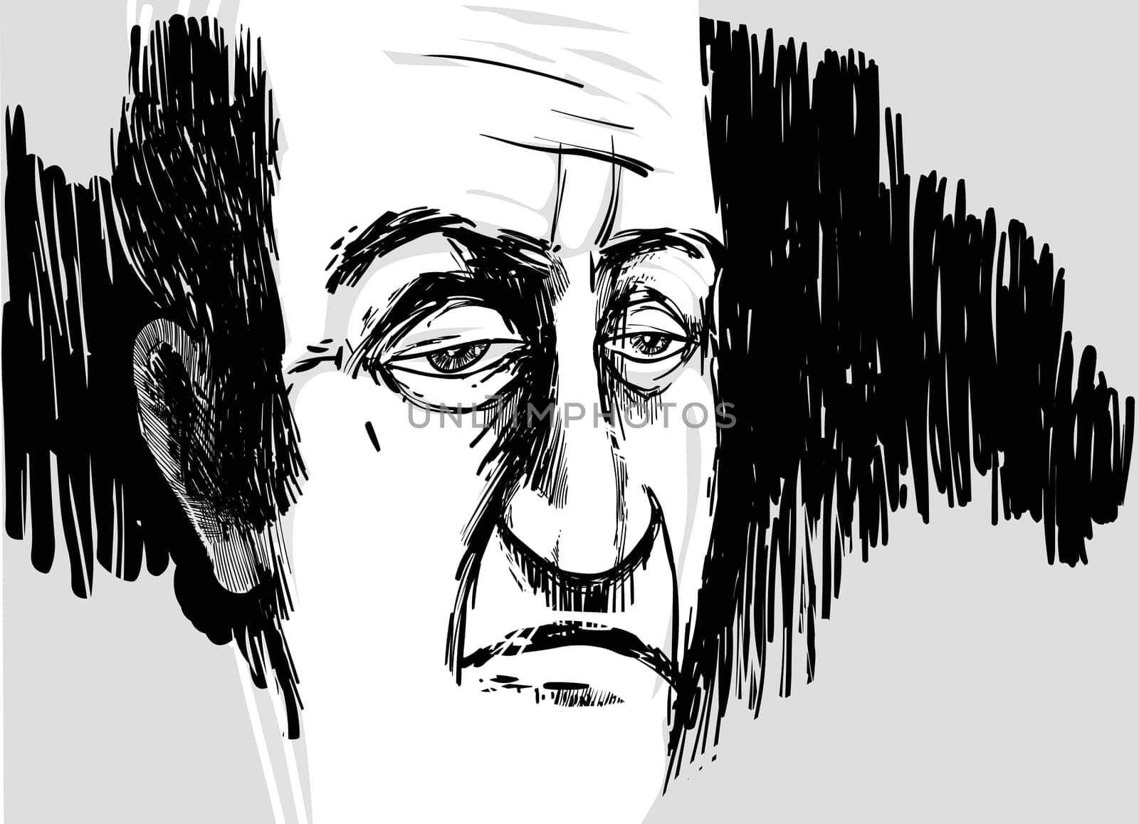 Drawing illustration of Thoughtful Man portrait