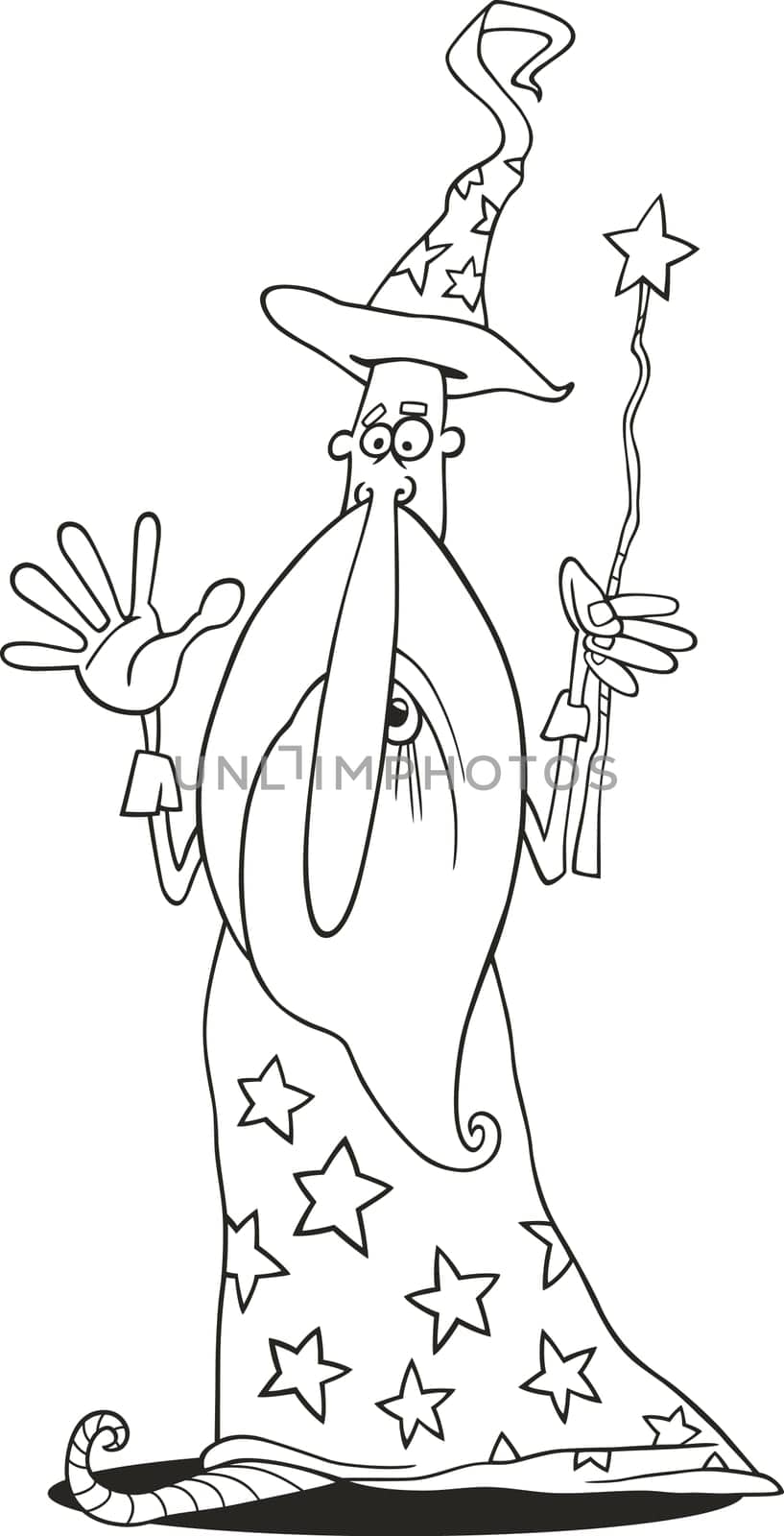 illustration of Wizard with magic wand for coloring book