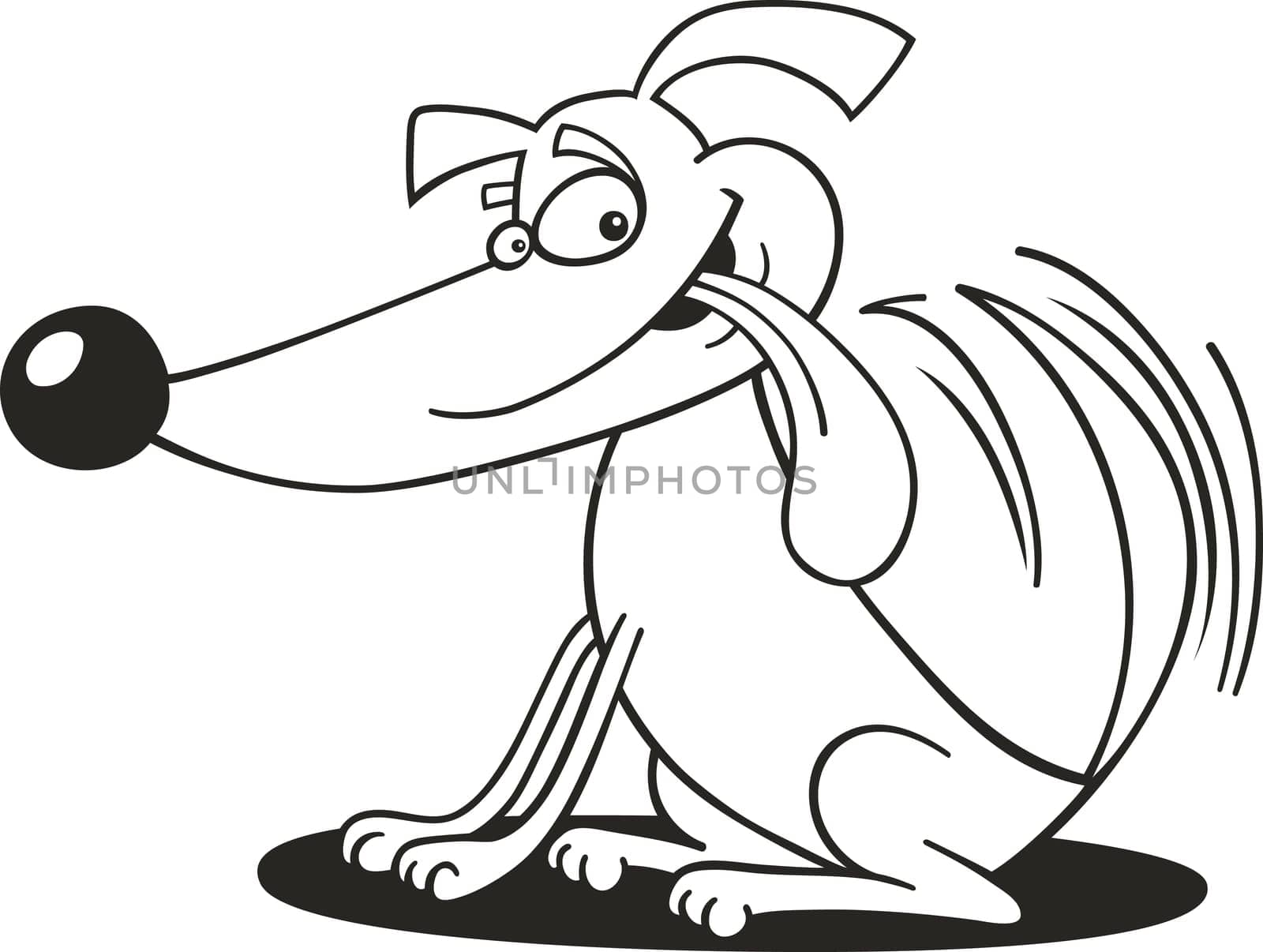 illustration of Dog wagging his tail for coloring book