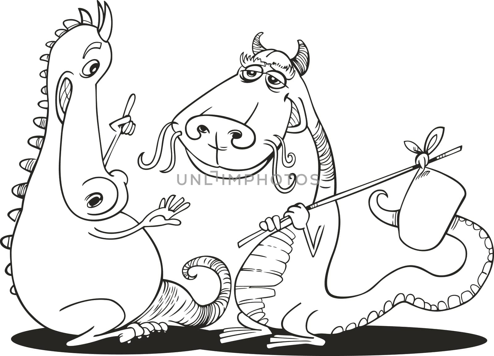 illustration of Two dragons for coloring book