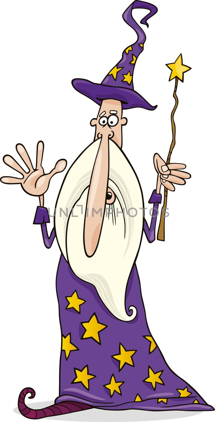 Cartoon illustration of wizard with magic wand