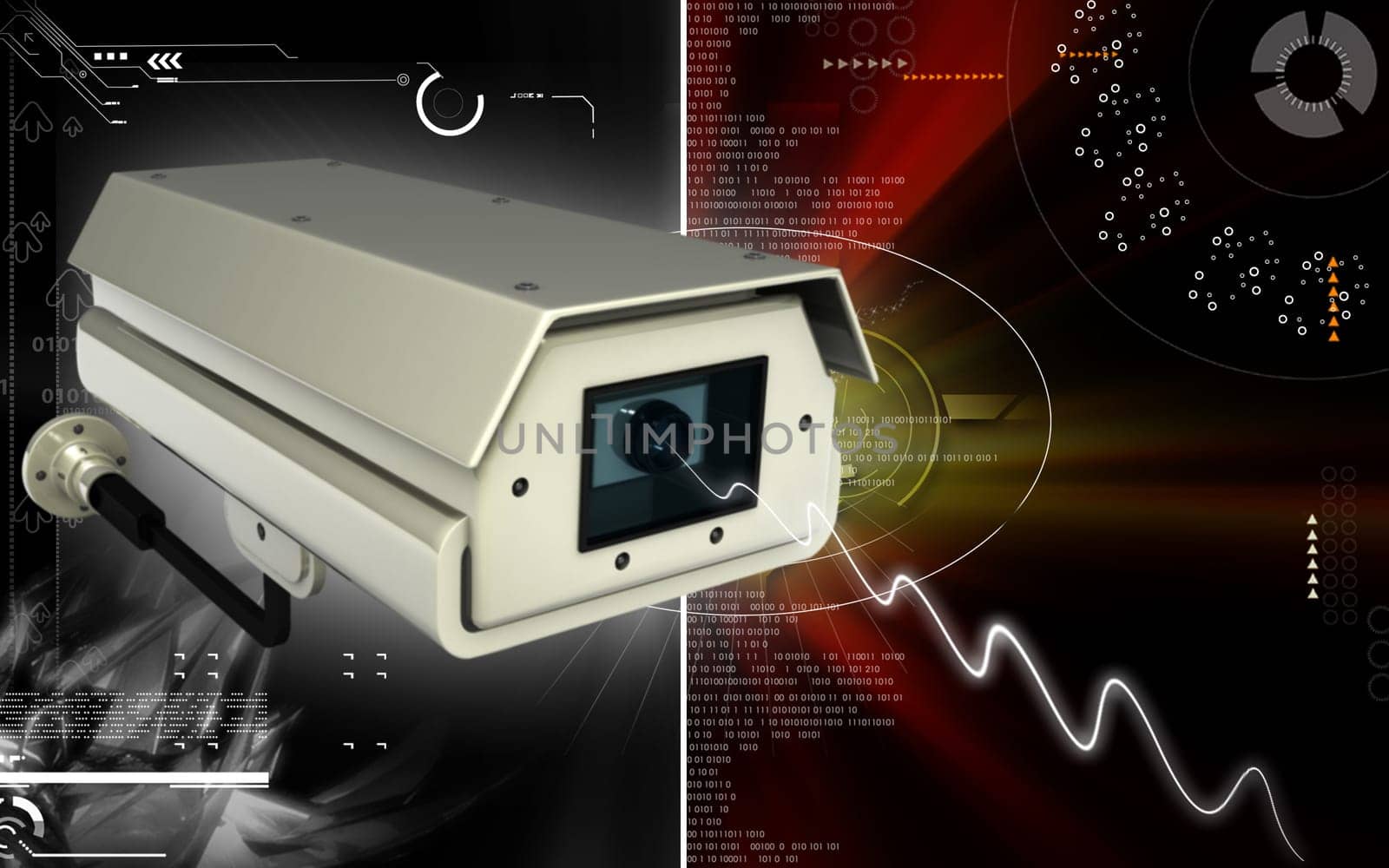 Digital illustration of security camera in colour background