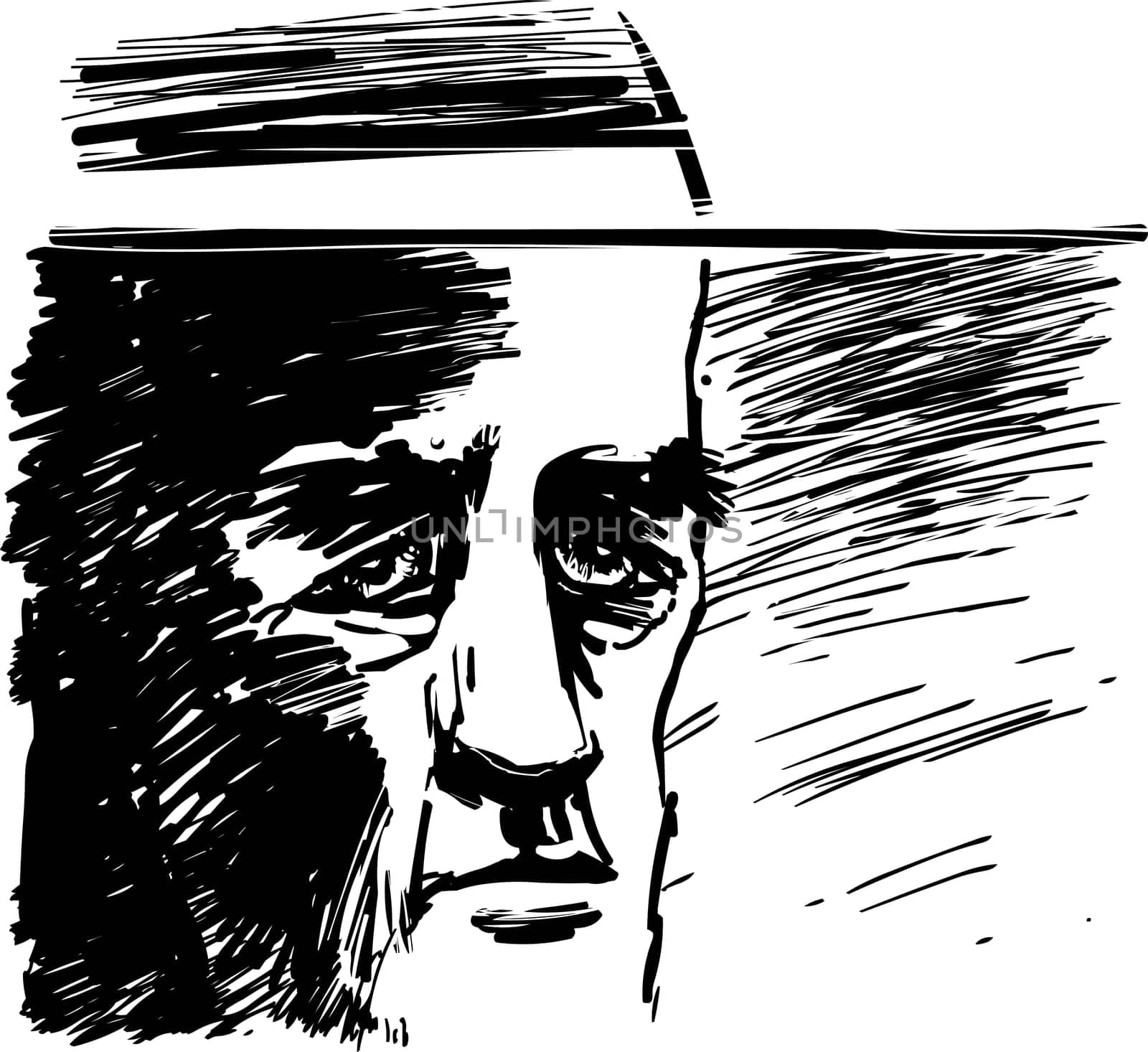 Drawing Illustration of Old Priest