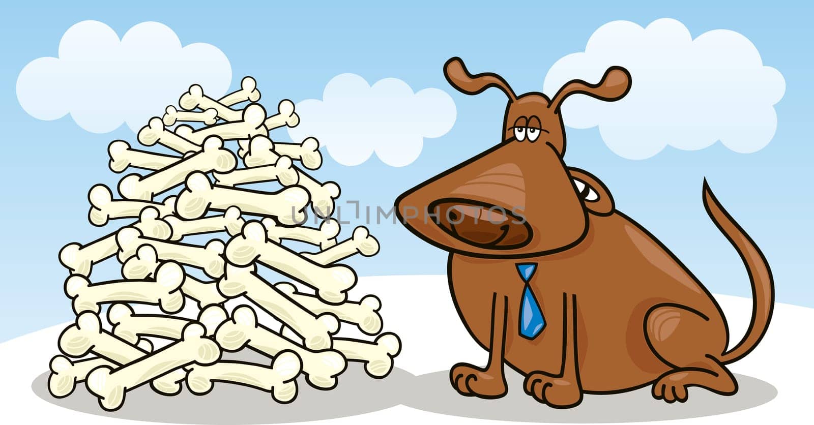 Illustration of wealthy dog with lot of bones
