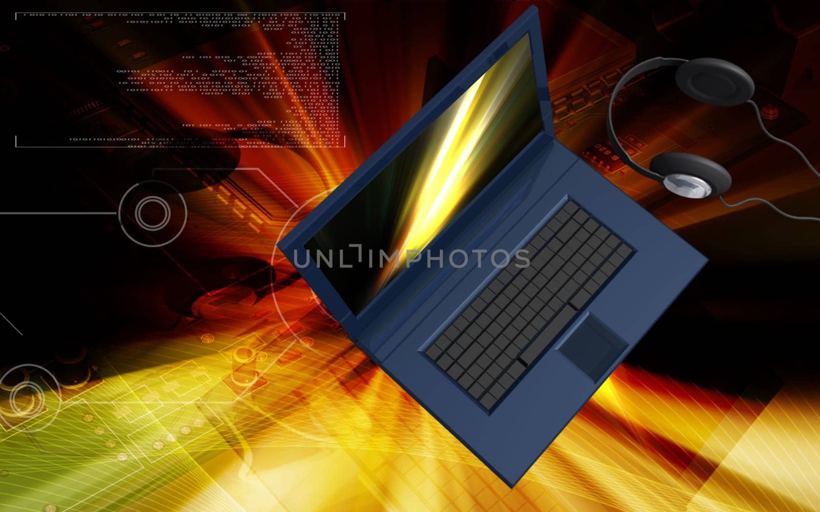 Digital illustration of lap top in colour background