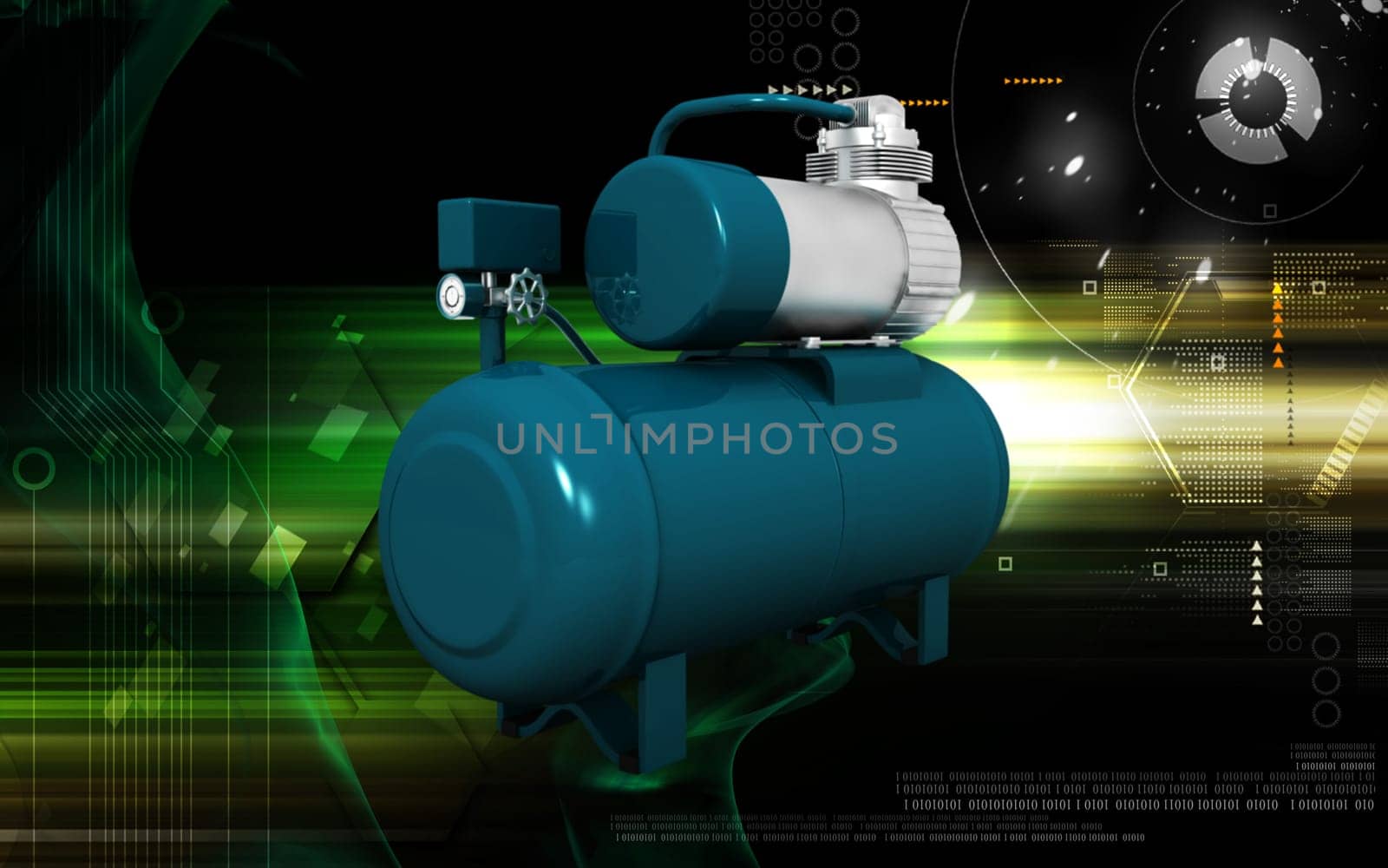 Digital illustration of air compressor in colour background