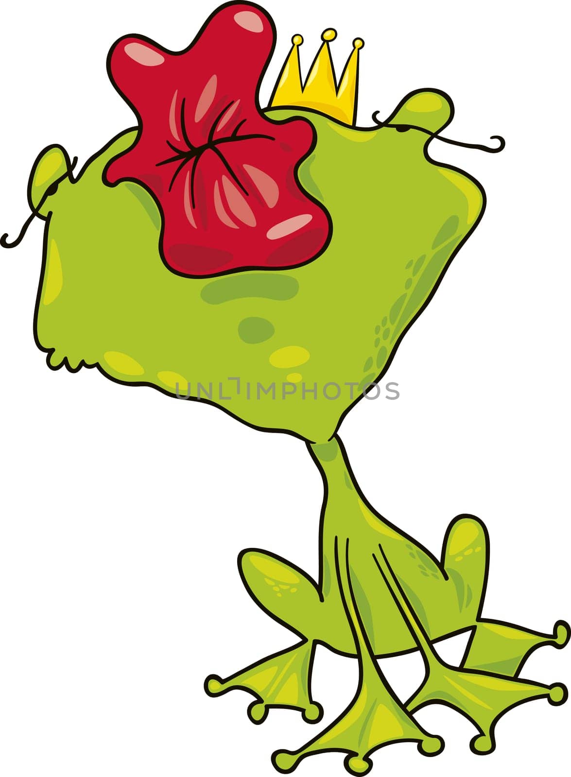 cartoon illustration of funny prince frog kiss