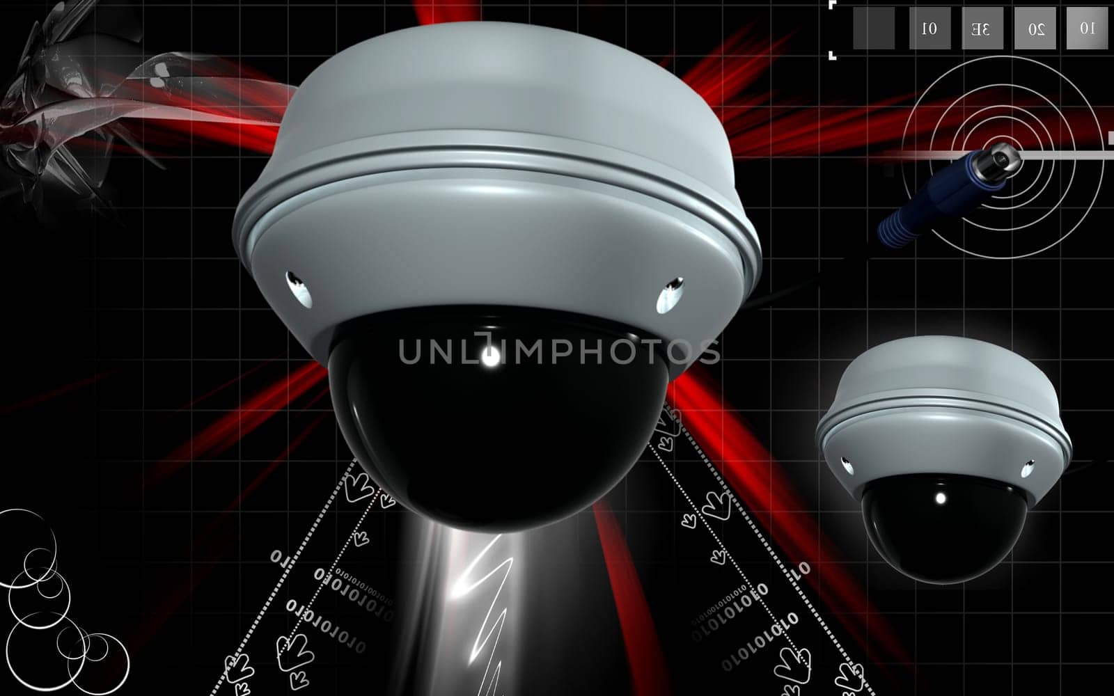 Digital illustration of security camera in colour background