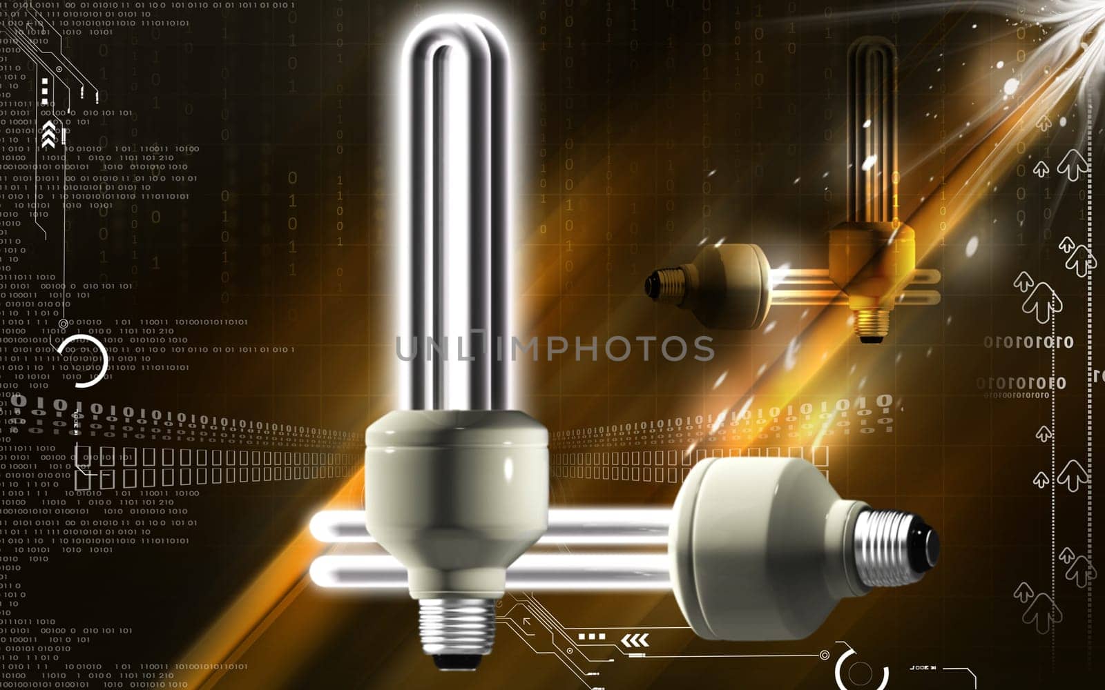 Digital illustration of a CFL light in colour background