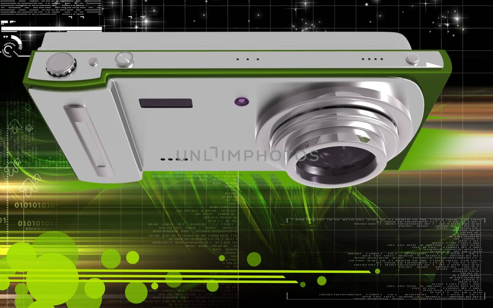 Digital illustration of camera in colour background