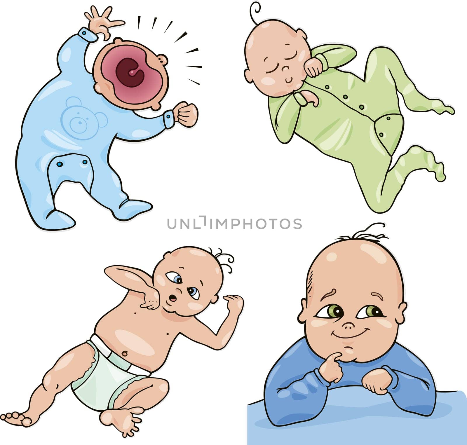 cartoon illustration of cute little babies set