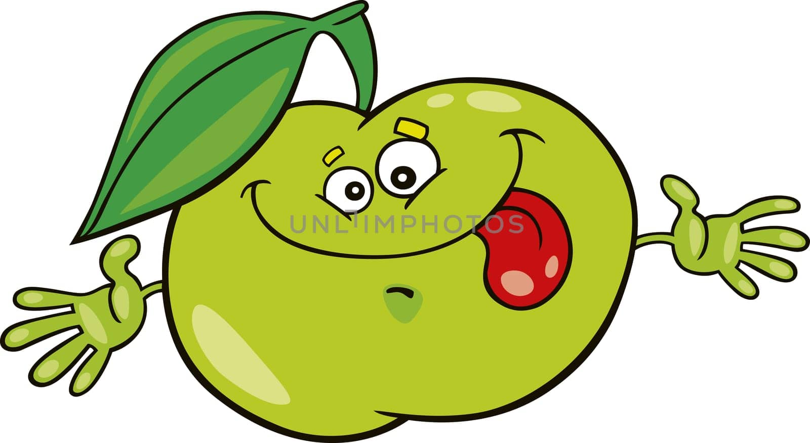 cartoon illustration of funny green apple