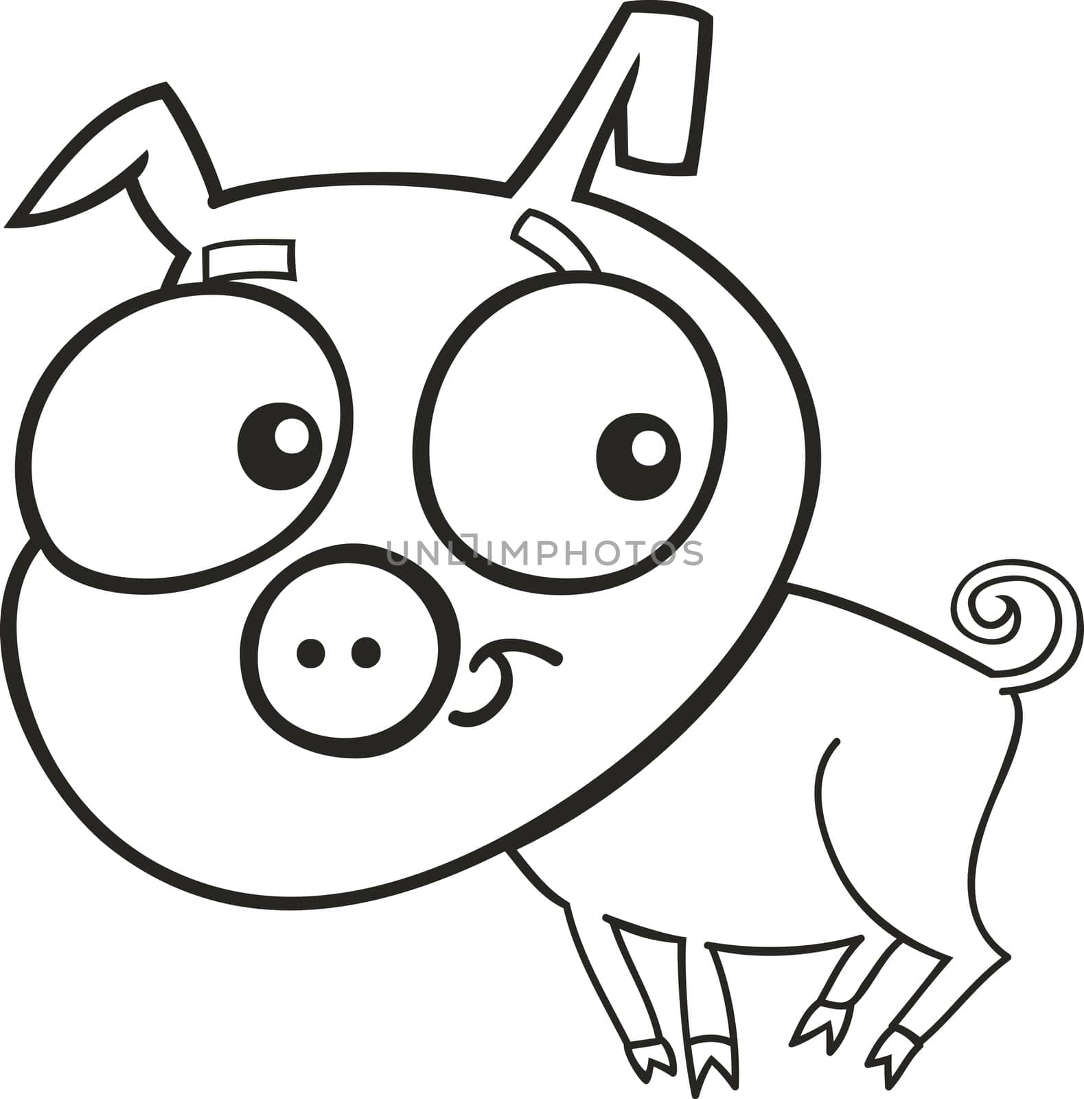 cartoon illustration of cute little piggy for coloring book