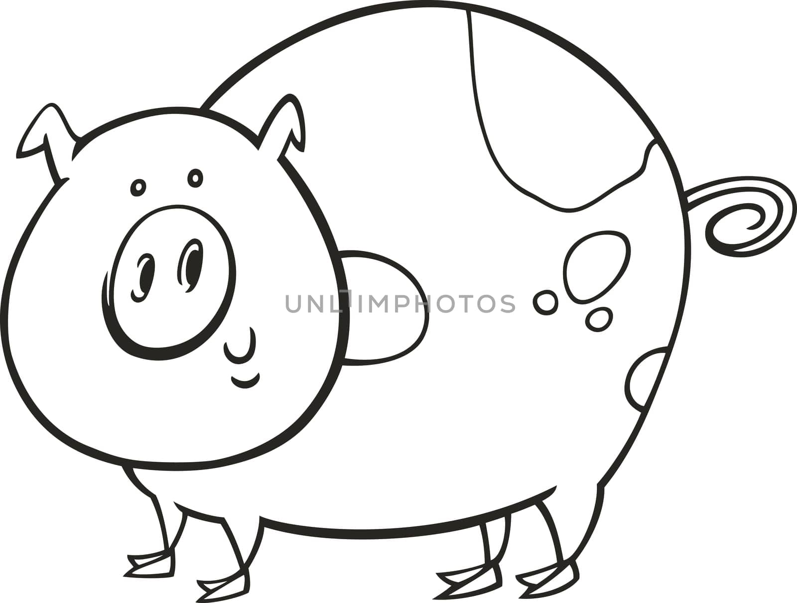 illustration of funny spotted pig for coloring book