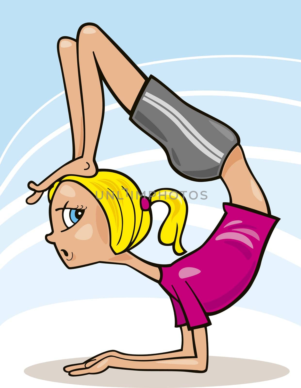 Illustration of girl practicing difficult yoga exercises