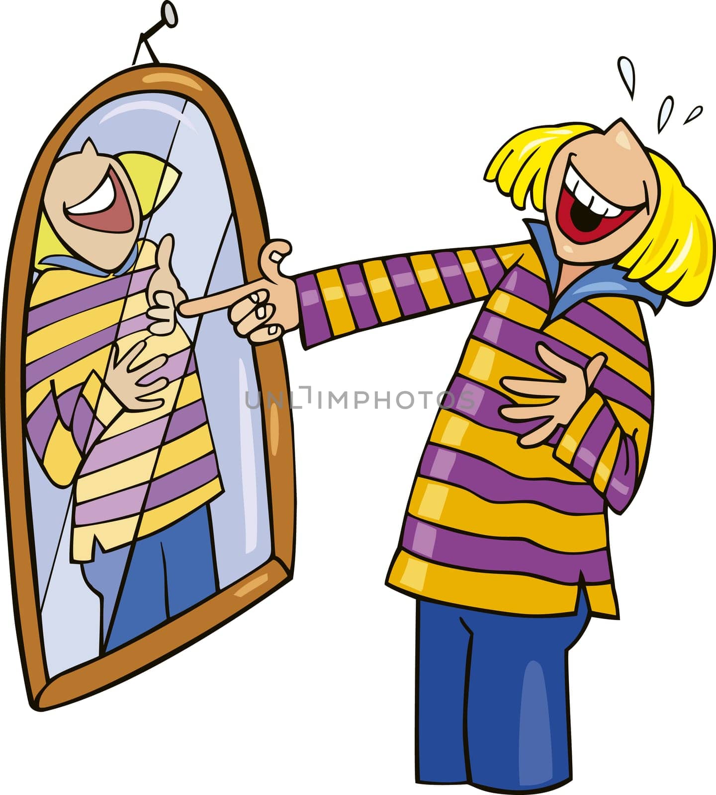 Illustration of girl laughing to mirror
