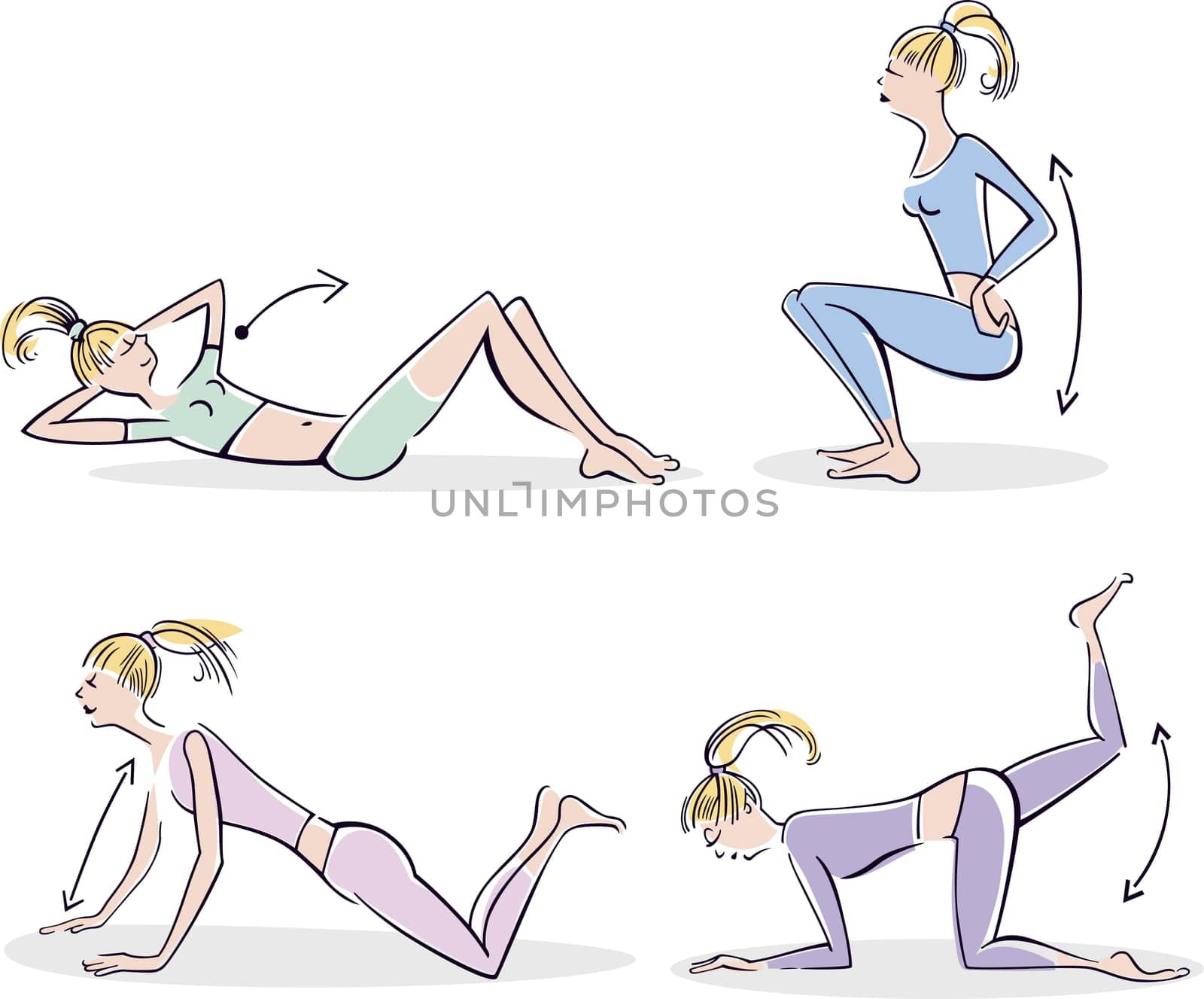Illustration of woman doing typical warm up exercises